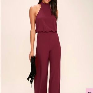 Lulu’s moment for life wine halter jumpsuit